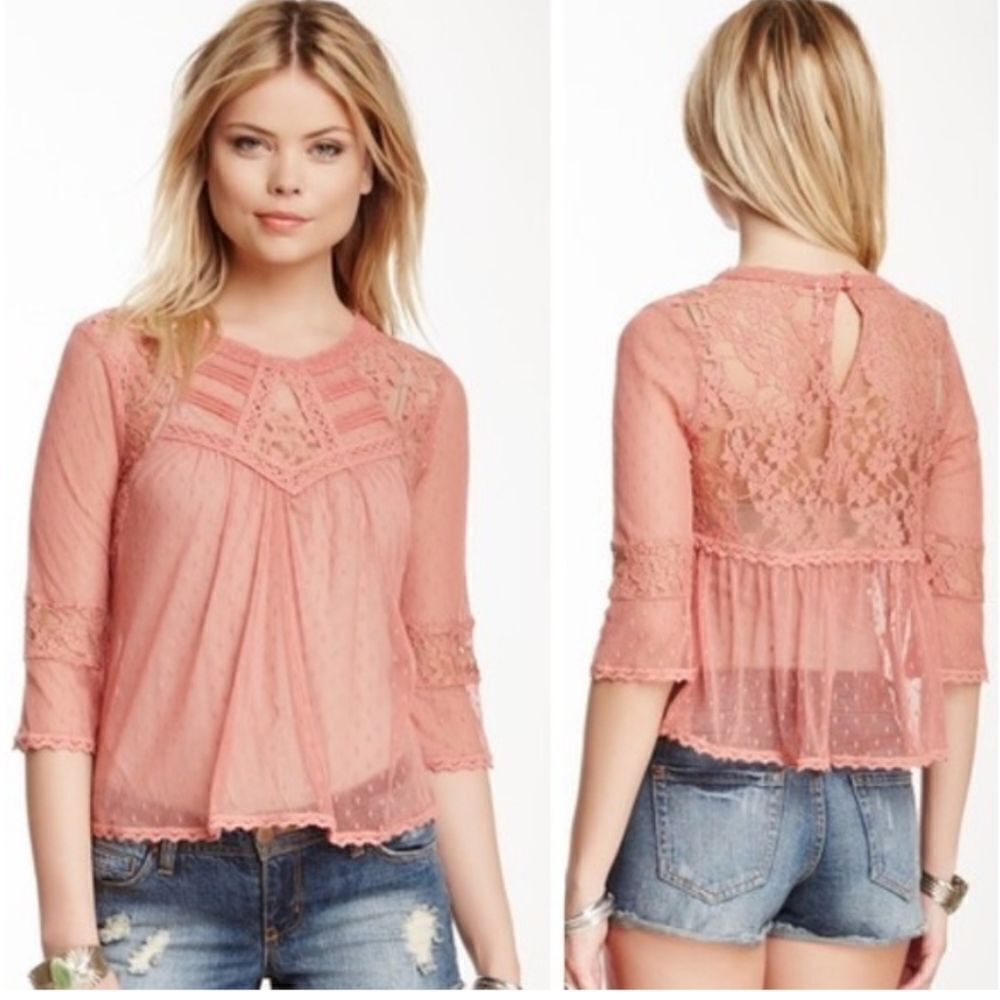 Free People Modern Romance Lace Blouse Sz Med